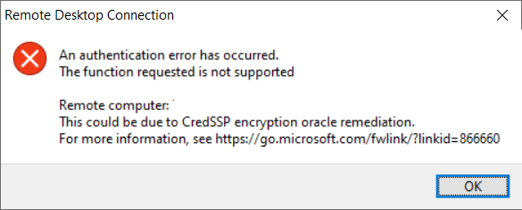 出現因 CredSSP 加密 Oracle 補救造成的錯誤