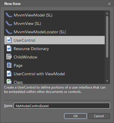 新增名為 MyModalControl 的 UserControl