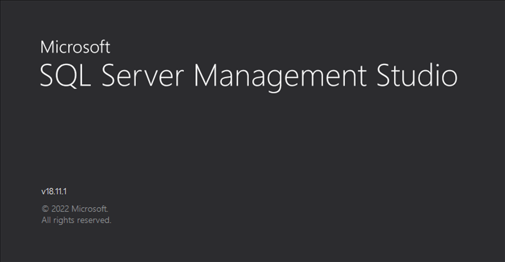 SQL Server Management Studio 18 的啟動畫面